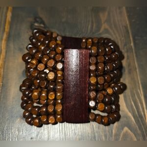 Fsux Wood Beaded Stretch Bracelet in Rich Brown